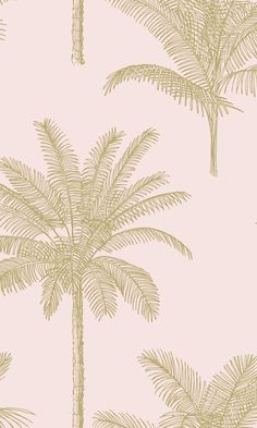 a wallpaper with palm trees and pink background in the style of pastel colors