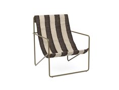 a black and white striped chair sitting on top of a metal frame