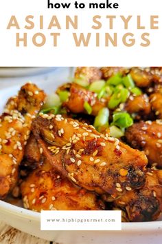 asian hot wings in a bowl with sesame seeds and green onions Asian Hot Wings, Hot Chicken Wings Recipe, Air Fryer Chicken Wings Recipe, Asian Style Chicken, Hot Wings Recipe, Homemade Chili Sauce, Hot Chicken Wings, Hot Wing Recipe, Thai Chili Sauce