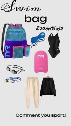 an advertisement for swim bags essentials with the words, comment you sport on it