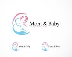 the logo for mom and baby massage is shown in blue, pink and white colors