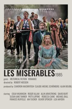 the poster for les miserables, starring actors in costume