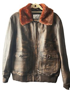 ad eBay - Has very unique distressed looking wash to it. Functional Pockets: The jacket features multiple functional pockets, providing ample storage space for your belongings on the go. Aviator Jacket Outfit Men, Brown Aviator Jacket Outfit, Brown Aviator Jacket, Jacket Outfit Men, Vests Men, Men Coats, Aviator Jackets