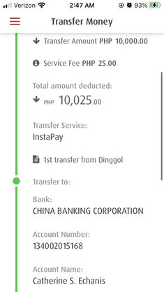 an app showing the transaction process for transfer money