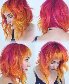 Vivid Hair Color Inspiration, Fire Hair Color Short, Fun Natural Hair Color Ideas, Crazy Color Hair Ideas, Red And Orange Hair, Fashion Hair Color, Pink And Orange Hair, Sunset Hair, Fire Hair