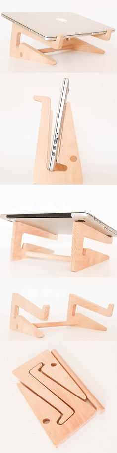 three different angles of a laptop stand