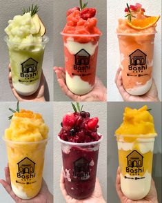 four different types of ice cream in cups