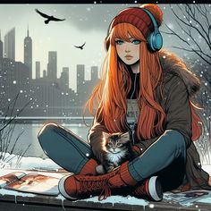 Redhead Art, Apocalypse Character, Anime References, Spotify Covers, Digital Paintings, Steampunk Art, Anime Cat, Fantasy Inspiration, Cat Girl