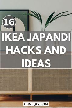 the words ikea japan hacks and ideas in front of an image of a plant