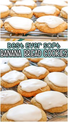 the best ever soft banana bread cookies with white icing