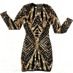 Sequin / Black / Gold /Mini Dress / Classy / Elegant Black Bodycon Dress For Party Season, Gold Mini Dress For Winter Party, Black Long Sleeve Bodycon Dress For Holiday Party, Festive Black Sequined Dress, Black Dress For Fall Festival, Black Festive Dress For Fall, Gold Dressy Mini Dress For Party, Dressy Gold Mini Dress For Party, Gold Mini Dress For Winter