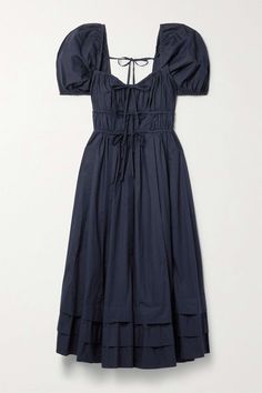 Palma tiered gathered cotton-poplin midi dress Navy Midi Dress, Blue Midi Dress, Mode Inspiration, Ulla Johnson, Spring Summer Outfits, Net A Porter, Dress Patterns, Cortes De Cabello Corto, Passion For Fashion