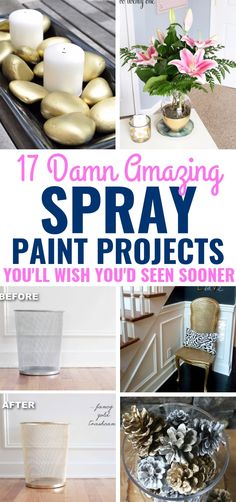 different pictures with text that says 17 amazing diy spray paint projects you'll wish you