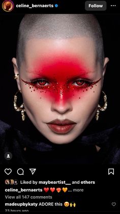 Catwalk Makeup, Glisten Cosmetics, Futuristic Makeup, Club Makeup, Artsy Makeup, London Jewelry, Huda Kattan, Paint The Town Red, Kiss Dress