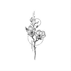 a black and white drawing of flowers on a white background