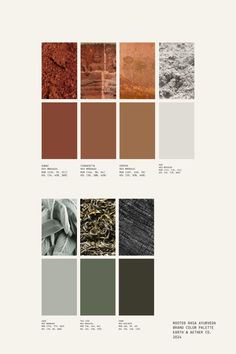 the color scheme is shown with different colors and textures, including brown, gray, green,