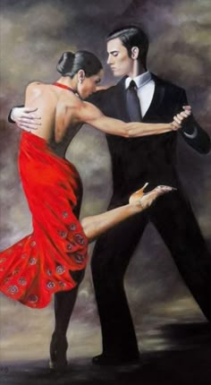 a painting of a man and woman dancing