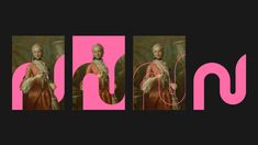 the word art is made up of three different images, one in pink and one in black