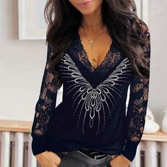 Elegant Lace Women Sequined Blouse - WearAndLive Rocker Outfits For Women, Rocker Outfits, Floral Patchwork, Casual Lace, Fashion Colours, Women Lace