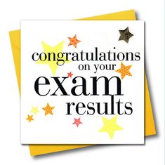 congratulations on your exam results card with stars and the words congratulations on your exam results