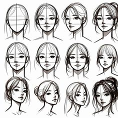 a bunch of different types of hair for the face and head, all drawn in various ways