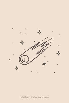 a black and white drawing of a rocket with stars around it on a beige background