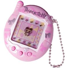 a pink hello kitty electronic toy on a chain