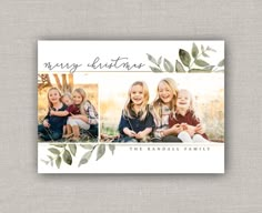 the family christmas card is shown with three photos