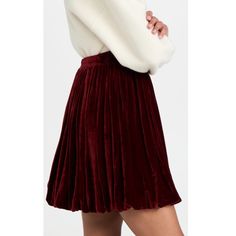 Rebecca Taylor Velveteen Mini Skirt New With Tags Size: 8 Color: Cranberry A Romantic Must-Have For Any Wardrobe, This Richly Colored Rebecca Taylor Skirt Is Crafted From Shimmery Velvet And Elaborately Pleated. It's Made Of Gorgeous, Soft, Luxourious Fabric. This Charming Velvet Mini Skirt Gathers At The Banded Waist. Banded Waist Super Soft Viscose Non-Stretch Velvet Allover Pleating Two Huge Pockets! Bubble Hem Super Soft, Satin-Like Lining Hook-And-Eye And Hidden Zip At Back Shell: 100% Visc Burgundy Mini Skirt For Fall, Velvet Skater Skirt, Red Velvet Skirt, Velvet Mini Skirt, Velvet Skirt, Elegant Skirt, Hem Skirt, Stretch Velvet, Rebecca Taylor