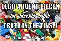 a pile of legos with the words lego adventure pieces for older kids using truth in the tinsel