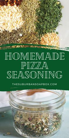 homemade pizza seasoning recipe in a glass jar