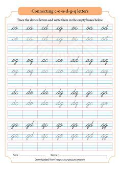 an exercise sheet with the letter g in cursive writing