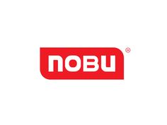 the logo for nobu is shown on a white background with red and black letters