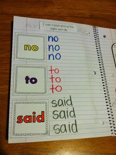 an open notebook with writing on it that says, no to to said said said