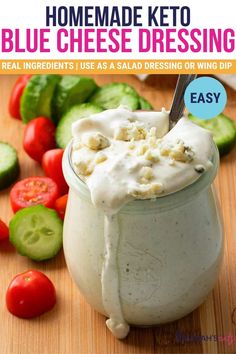 homemade keto blue cheese dressing in a jar