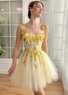 Daisy Sunshine Mini Dress | Teuta Matoshi Pride Ideas, Princess Evening Dress, Spring Fairy, Formal Occasion Dress, Spaghetti Strap Prom Dress, Female Clothing, Evening Dress Fashion, Short Homecoming Dress, Dress Spaghetti