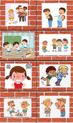 an image of cartoon characters on a brick wall