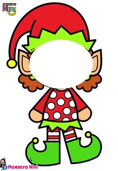 a drawing of a elf with green boots and a red hat