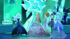 the princesses are standing in front of an ice - queen and snowflake