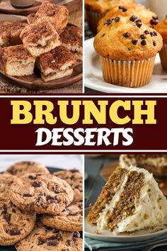 the cover of brunch desserts is shown with images of cookies, muffins and cupcakes