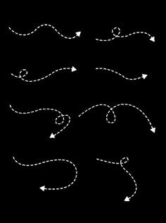 an airplane is flying through the air with dotted lines and arrows around it on a black background