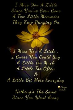 a yellow flower on a black background with the words i miss you at little ones