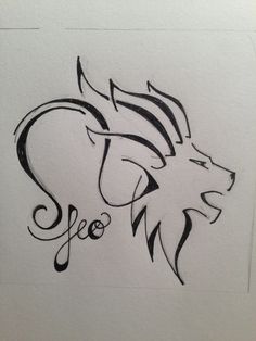 a drawing of a lion with the word leo written in black ink on a white paper