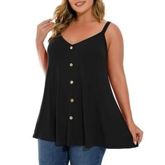 LARACE, the brand built-in 2015. From style design, a material choice to workmanship, we pay high attention to every detail, devote ourselves to providing comfortable casual clothes for women, especially for plus size women. MUST-HAVE BASIC TANK IN YOUR CLOSET! 1. Upgraded V neck design helps to modify your neckline well. 2. Spaghetti strap prevents slipping and brings you a cool and comfy wearing experience. 3. Old-style scratched buttons decoration in front makes the tops more unique and styli Fits With Leggings, Tops For Women Casual, Shirts Plus Size, V Neck T Shirts, Womens Camisoles, Black Camisole, Spaghetti Strap Tank Top, Women's Nightgowns, Plus Size Tank Tops