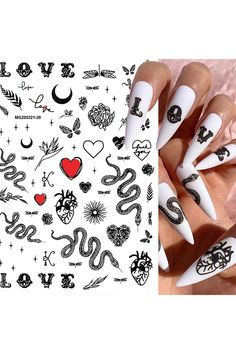 Snake Nail Art Stickers Decals 3D Black Skull Gothic Nail Stickers Designer Nail Art Supplies Horror Nail Designs Accessories Spooky Evil Goth Nail Stickers for Acrylic Nails Art Decoration (8Sheets) Horror Nail Designs, Snake Nail Art, Snake Nail, Horror Nails, Gothic Nails, Goth Nails, Nail Art Stickers Decals, Nail Art Sticker, Black Skull