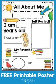 an all about me poster with the words, i am years old and my favorite