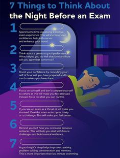 an info poster with the text 7 things to think about the night before an exam