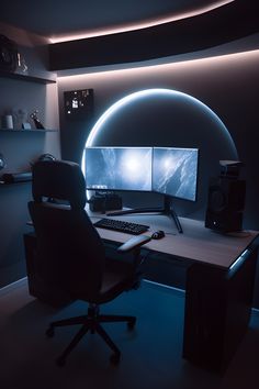 a desktop computer sitting on top of a desk in front of a monitor and speakers