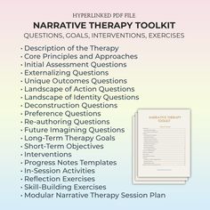 This PDF is a comprehensive guide to Narrative Therapy, presenting an in-depth look at its principles, techniques, and application. It begins with an introduction to the therapy and its core concepts, followed by detailed sections on therapeutic questions, long-term goals, and short-term objectives. The guide includes various interventions, progress note templates, and a collection of exercises for in-session activities, reflection, and skill building. A unique feature is the Modular Narrative T Solution Focused Therapy Techniques, Sfbt Solution Focused Therapy, Solution Focused Therapy Questions, Miracle Question, Narrative Therapy, Therapy Questions, Counseling Techniques, Guided Visualization