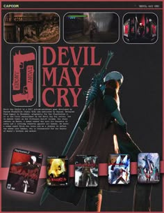 an advertisement for the devil may cry video game, with images of people and characters